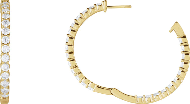14K Gold Round Lab-Grown Diamond Inside-Outside Hoop Earrings – 1.5-3mm Stones - Yellow Gold - view 6