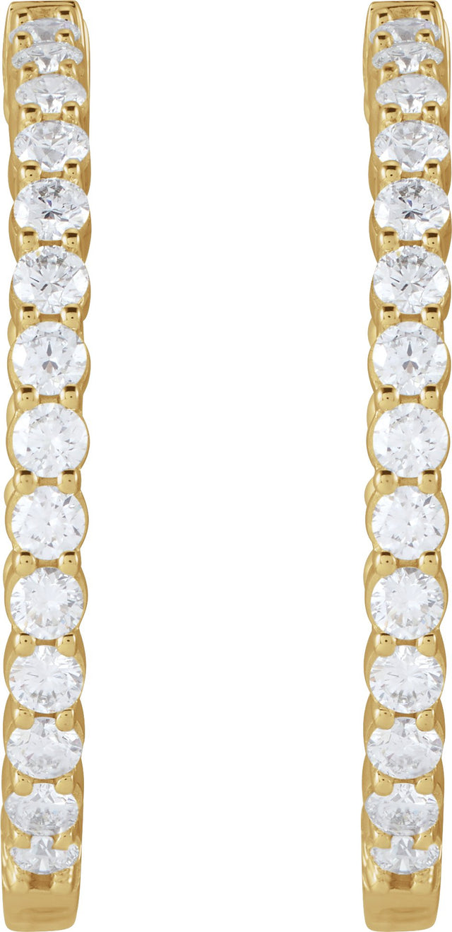 14K Gold Round Natural Diamond Inside-Outside Hoop Earrings – 1.5-3mm Stones - Yellow Gold - view 5