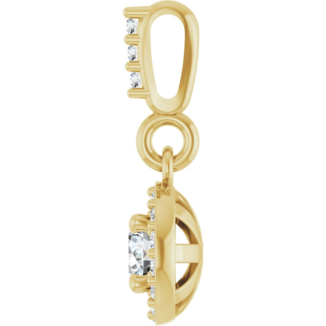 14K Gold Round Lab-Grown Diamond Halo-Style Pendant - Yellow Gold - view 6