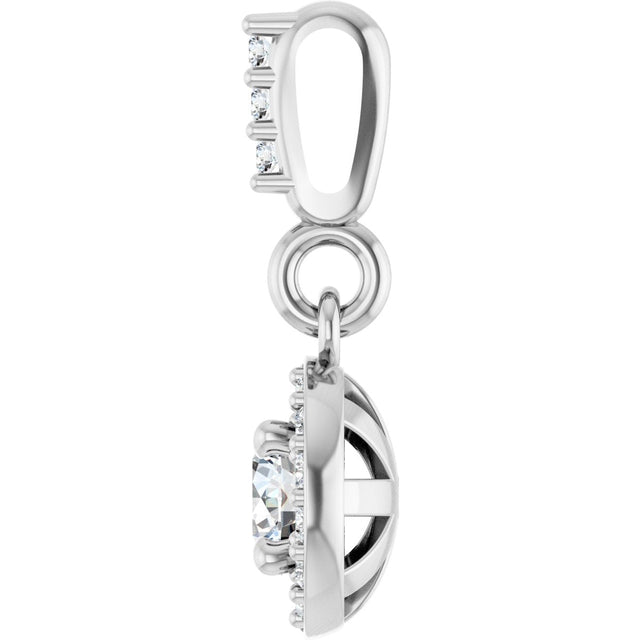 14K Gold Round Lab-Grown Diamond Halo-Style Pendant - White Gold - view 6