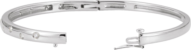 14K Gold Round Natural Diamond Accented Hinged Bangle Bracelet – 2.4mm Stones - White Gold - view 4
