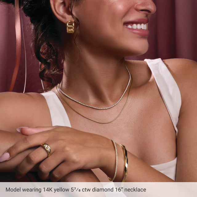 14K Gold Round Lab-Grown Diamond Line Necklace - Rose Gold - view 6