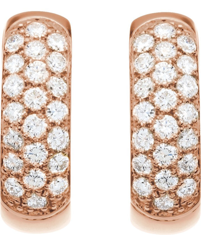 14K Gold Round Lab-Grown Diamond Pavé-Style Hoop Earrings - Rose Gold - view 4