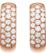 14K Gold Round Natural Diamond Pavé-Style Hoop Earrings - Rose Gold - view 4