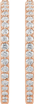 14K Gold Round Lab-Grown Diamond Inside-Outside Hoop Earrings - Rose Gold - view 4