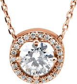 14K Gold Round Natural Diamond Halo-Style Necklace or Pendant – up to 1/5 CTW - Rose Gold - view 6