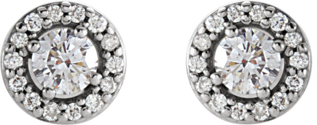 14K Gold Natural Diamond Round 4-Prong Halo-Style Earrings – 3-4mm Stones - White Gold - view 4