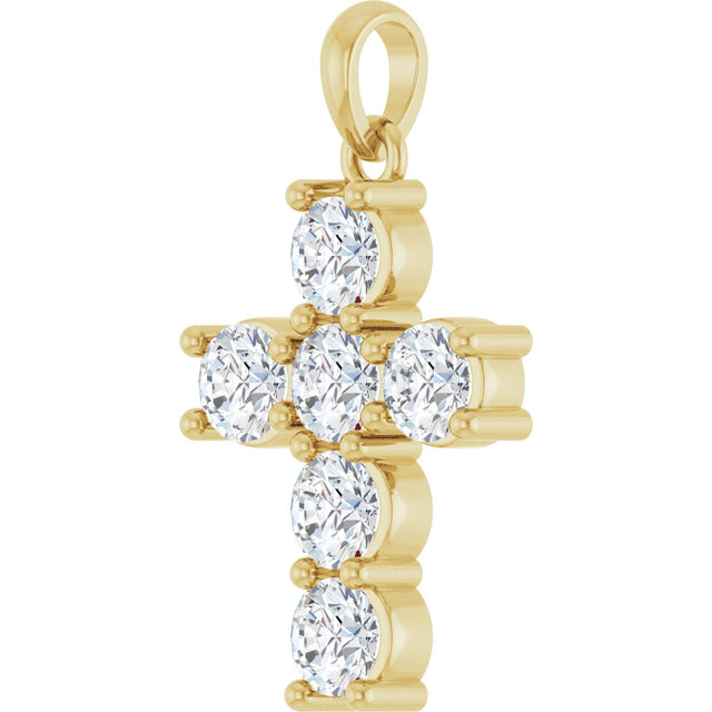 14K Gold Round Lab-Grown Diamond Accented Cross Necklace or Pendant – up to 1 1/2 CTW - Yellow Gold - view 5