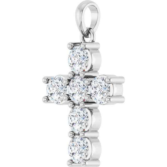 Platinum Round Natural Diamond Accented Cross Necklace or Pendant – up to 1 3/8 CTW - view 5
