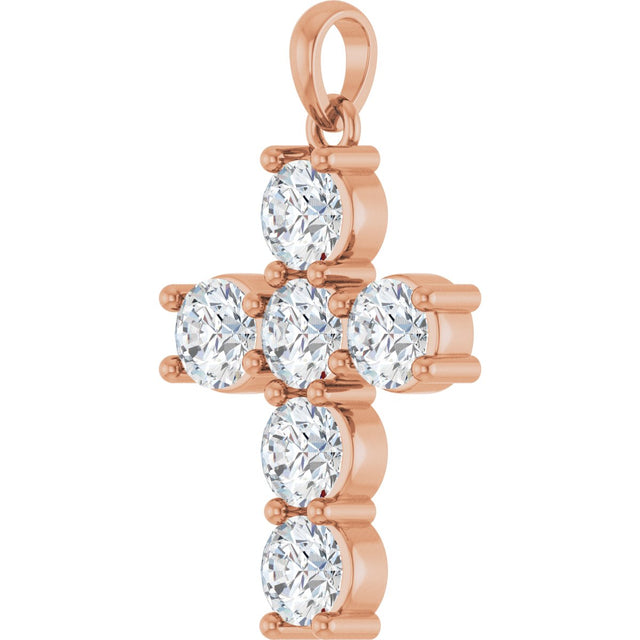 14K Gold Round Lab-Grown Diamond Accented Cross Necklace or Pendant – up to 1 1/2 CTW - Rose Gold - view 5