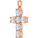 14K Gold Round Natural Diamond Accented Cross Necklace or Pendant – up to 1 1/2 CTW - Rose Gold - view 5