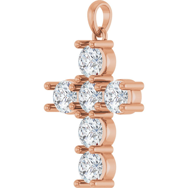 14K Gold Round Lab-Grown Diamond Accented Cross Necklace or Pendant – up to 1 1/2 CTW - Rose Gold - view 5
