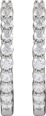 14K Gold Round Lab-Grown Diamond Inside-Outside Hoop Earrings – 1.5-3mm Stones - White Gold - view 7