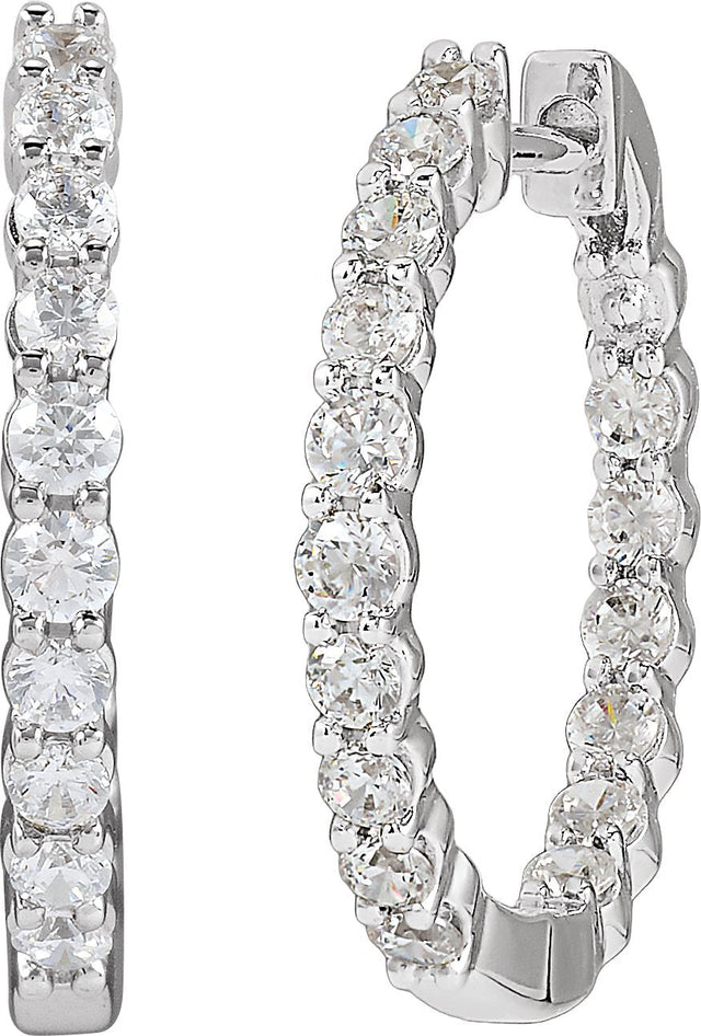 14K Gold Round Lab-Grown Diamond Inside-Outside Hoop Earrings – 1.5-3mm Stones - White Gold - view 6