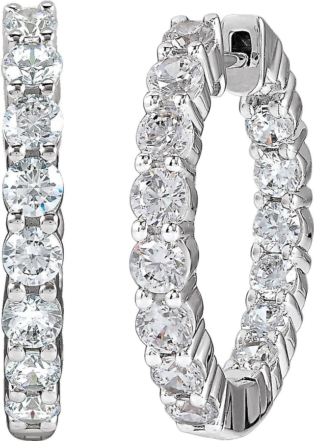 14K Gold Round Lab-Grown Diamond Inside-Outside Hoop Earrings – 1.5-3mm Stones - White Gold - view 6