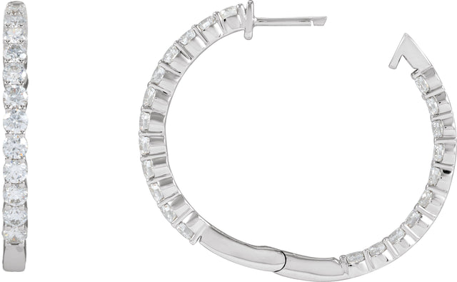 14K Gold Round Lab-Grown Diamond Inside-Outside Hoop Earrings – 1.5-3mm Stones - White Gold - view 8