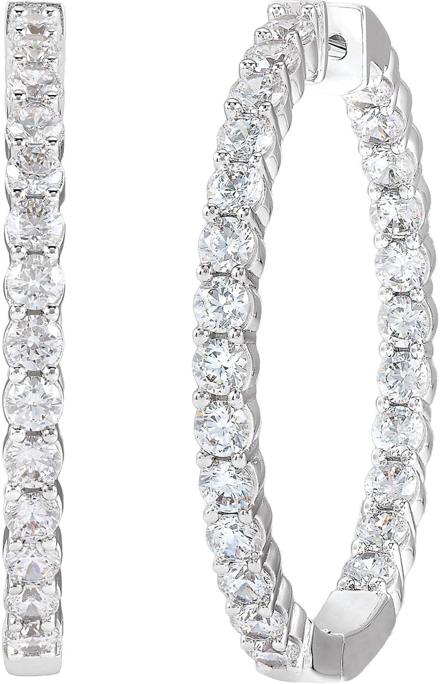14K Gold Round Lab-Grown Diamond Inside-Outside Hoop Earrings – 1.5-3mm Stones - White Gold - view 6