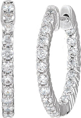 14K Gold Round Lab-Grown Diamond Inside-Outside Hoop Earrings – 1.5-3mm Stones - White Gold - view 6