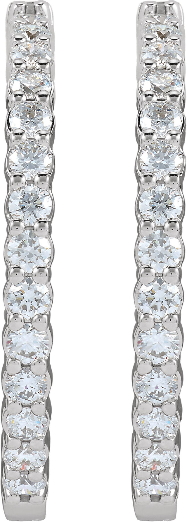 14K Gold Round Lab-Grown Diamond Inside-Outside Hoop Earrings – 1.5-3mm Stones - White Gold - view 7