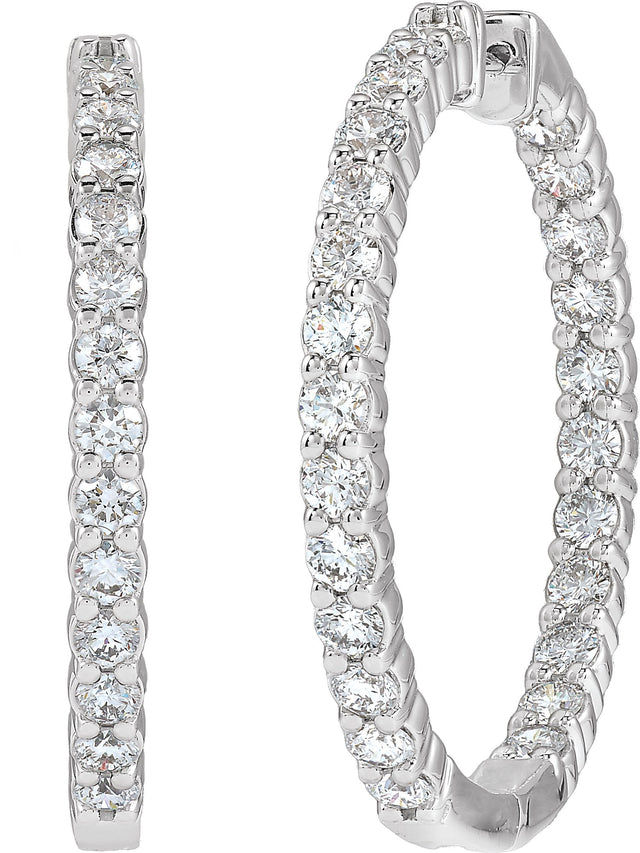14K Gold Round Lab-Grown Diamond Inside-Outside Hoop Earrings – 1.5-3mm Stones - White Gold - view 6