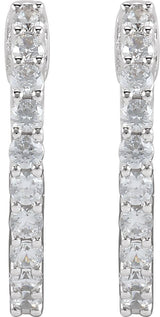 14K Gold Round Lab-Grown Diamond Inside-Outside Hoop Earrings – 1.5-3mm Stones - White Gold - view 7