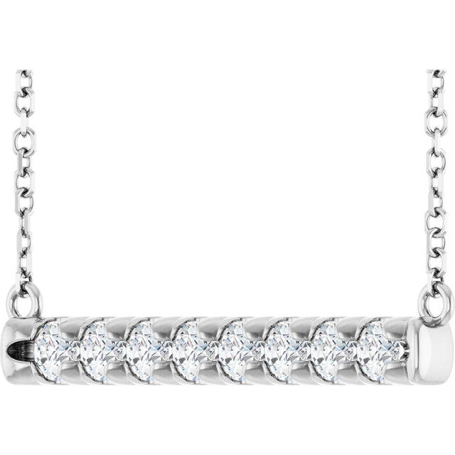 14K Gold Round Lab-Grown Diamond French-Set Bar Necklace - White Gold - view 5
