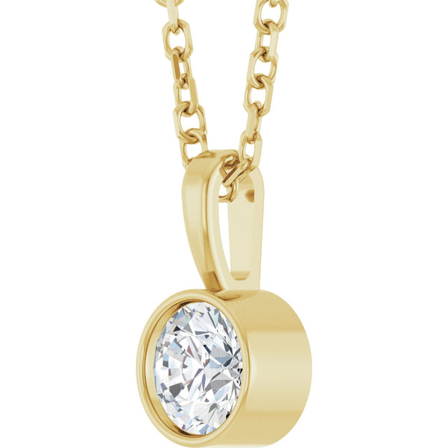 14K Gold Round Lab-Grown Diamond Bezel-Set Solitaire Necklace or Pendant - Yellow Gold - view 5