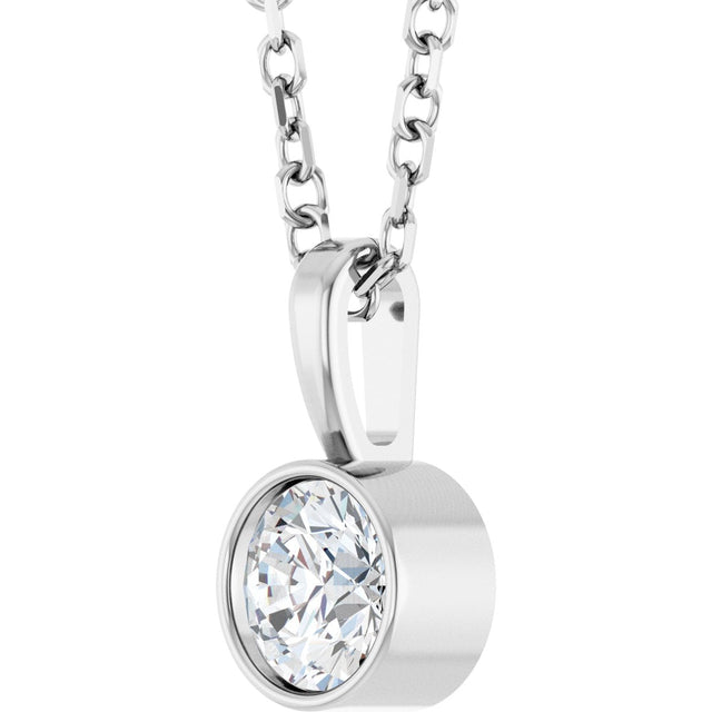 14K Gold Round Lab-Grown Diamond Bezel-Set Solitaire Necklace or Pendant - White Gold - view 5