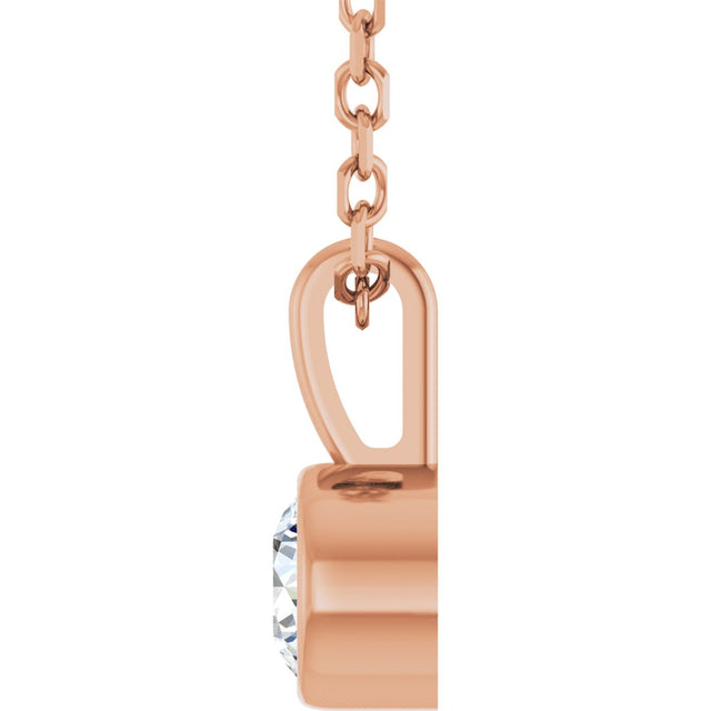 14K Gold Round Natural Diamond Bezel-Set Solitaire Necklace or Pendant – up to 0.06 CTW - Rose Gold - view 6