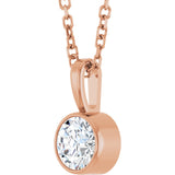 14K Gold Round Lab-Grown Diamond Bezel-Set Solitaire Necklace or Pendant - Rose Gold - view 5