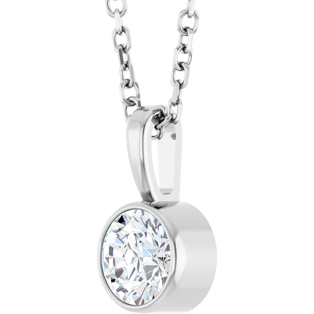 14K Gold Round Lab-Grown Diamond Bezel-Set Solitaire Necklace or Pendant - White Gold - view 5