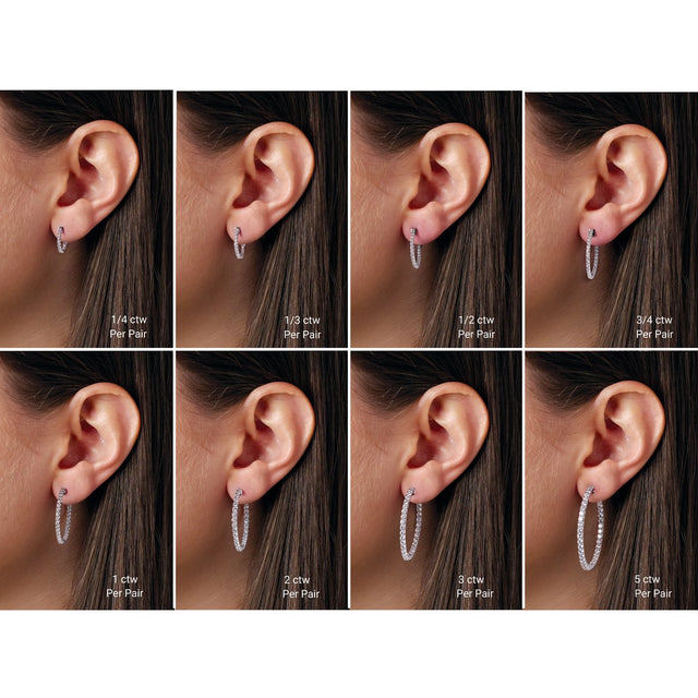 14K Gold Round Lab-Grown Diamond Inside-Outside Hoop Earrings - Rose Gold - view 7