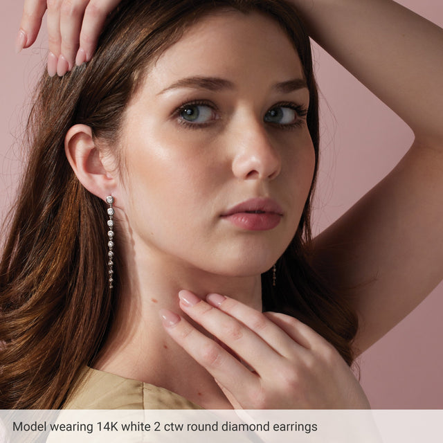 14K Gold Round Lab-Grown Diamond Earrings - Rose Gold - view 3