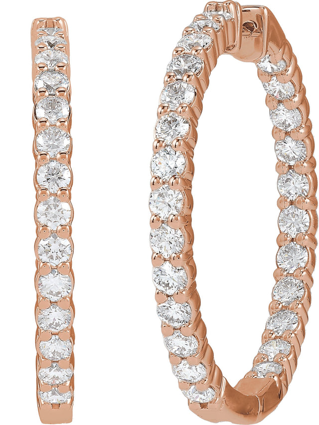 14K Gold Round Lab-Grown Diamond Inside-Outside Hoop Earrings – 1.5-3mm Stones - Rose Gold - view 6