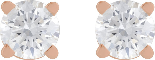 14K Gold Natural White Sapphire Round 4-Prong Lightweight Stud Earrings - Rose Gold - view 12