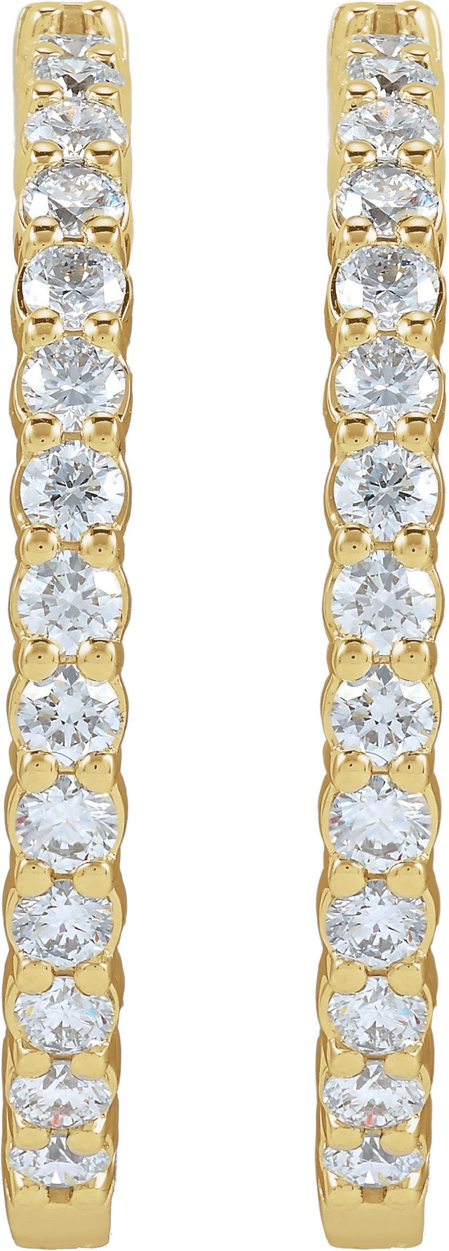 14K Gold Round Lab-Grown Diamond Inside-Outside Hoop Earrings – 1.5-3mm Stones - Yellow Gold - view 8