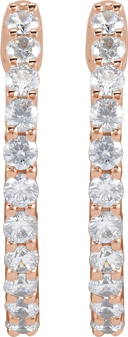14K Gold Round Lab-Grown Diamond Inside-Outside Hoop Earrings – 1.5-3mm Stones - Rose Gold - view 7