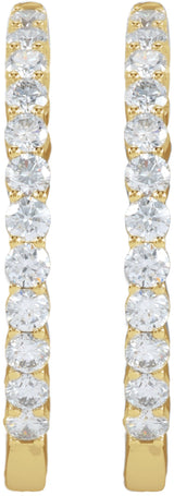 14K Gold Round Lab-Grown Diamond Inside-Outside Hoop Earrings – 1.5-3mm Stones - Yellow Gold - view 7