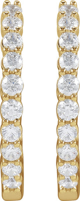 14K Gold Round Lab-Grown Diamond Inside-Outside Hoop Earrings – 1.5-3mm Stones - Yellow Gold - view 7