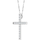 14K Gold Round Natural Diamond French-Set Cross Necklace or Pendant - White Gold - view 5