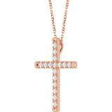 14K Gold Round Natural Diamond French-Set Cross Necklace or Pendant - Rose Gold - view 5