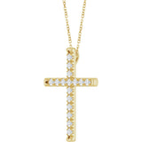 14K Gold Round Lab-Grown Diamond French-Set Cross Necklace or Pendant - Yellow Gold - view 5