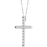 14K Gold Round Natural Diamond French-Set Cross Necklace or Pendant - White Gold - view 5