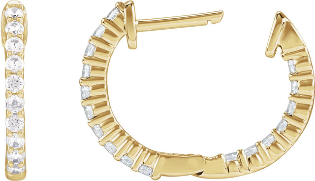 14K Gold Round Lab-Grown Diamond Inside-Outside Hoop Earrings – up to 1/2 CTW - Yellow Gold - view 8