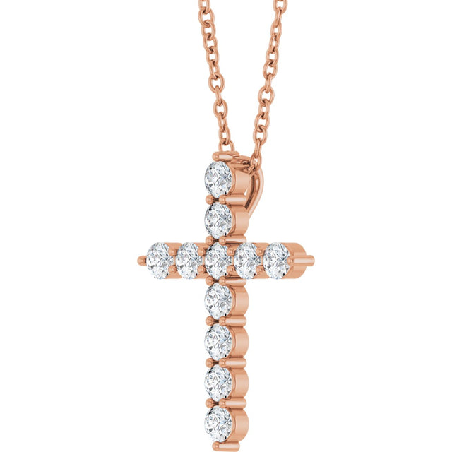 14K Gold Round Lab-Grown Diamond Accented Cross Necklace or Pendant – 1.8-2.4mm Stones - Rose Gold - view 5