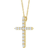 14K Gold Round Lab-Grown Diamond Accented Cross Necklace or Pendant – 1.8-2.4mm Stones - Yellow Gold - view 5