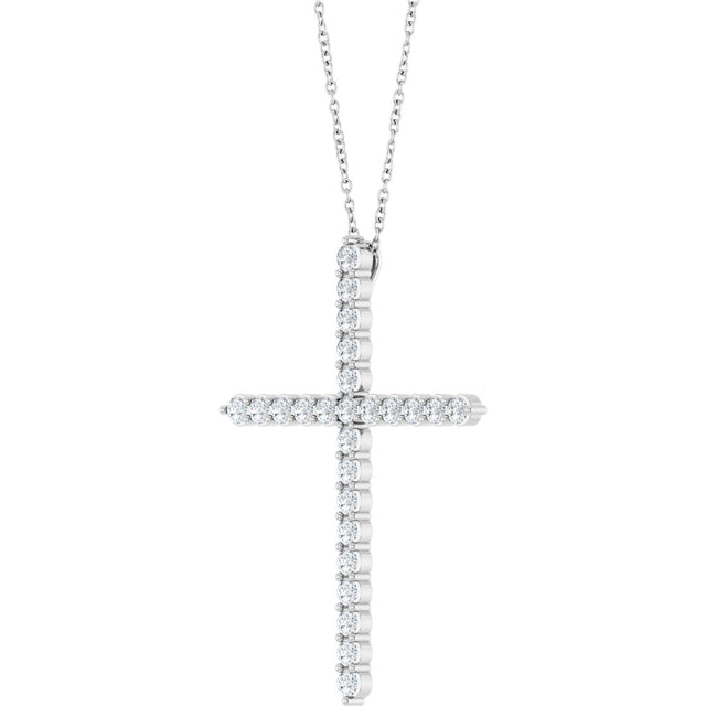 Platinum Round Natural Diamond Accented Cross Necklace or Pendant – up to 1/6 CTW - view 5