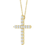 14K Gold Round Lab-Grown Diamond Accented Cross Necklace or Pendant – 1.8-2.4mm Stones - Yellow Gold - view 5