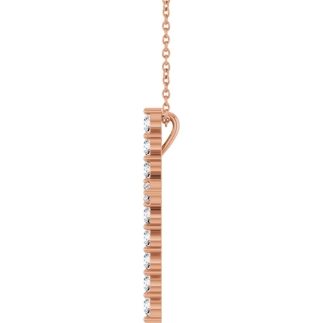 14K Gold Round Lab-Grown Diamond Accented Cross Necklace or Pendant – 1.8-2.4mm Stones - Rose Gold - view 6