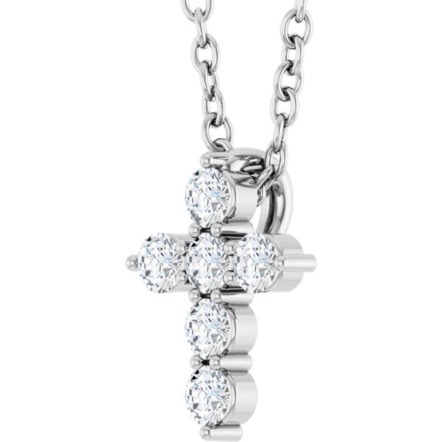 Platinum Round Natural Diamond Accented Cross Necklace or Pendant – up to 1/6 CTW - view 5